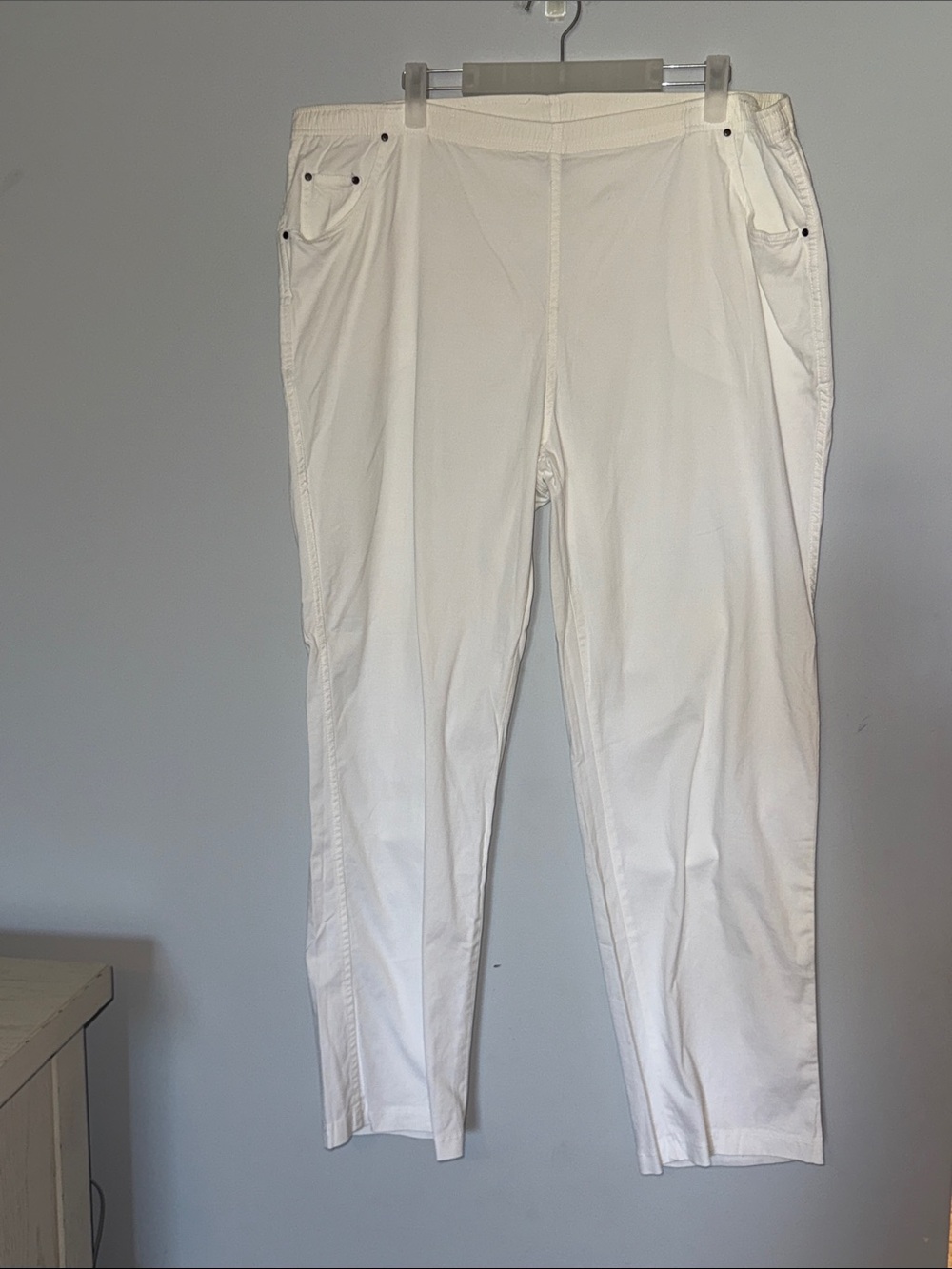 Rebecca Malone Womens Pull On Pants Size XL White Straight Leg Cotton Stretch